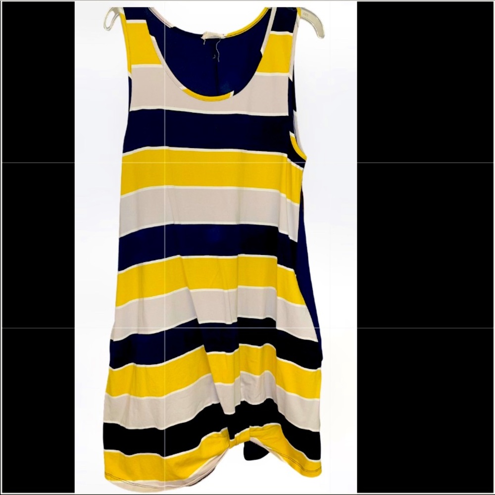 Mustard, Navy, and White Striped Dress
